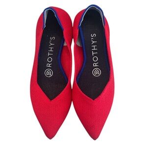 New Rothy's The Pointe ll Red Knit Flats with Blue Trim Size 6